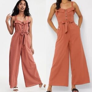 American Eagle Wide Leg Linen Cotton Jumpsuit